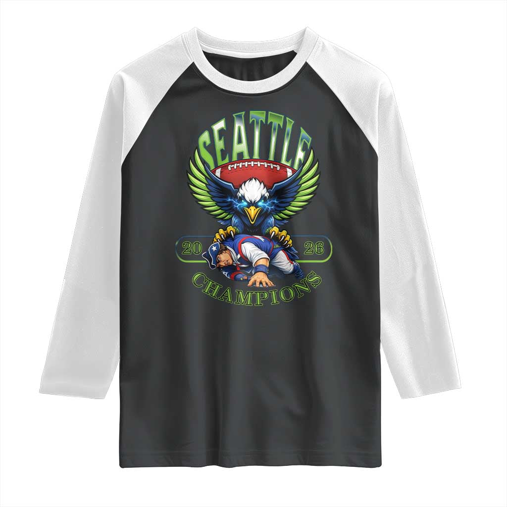 Funny Champion Seattle Dominates New England Raglan Shirt 12s Fan Pride TS12 Black White Print Your Wear