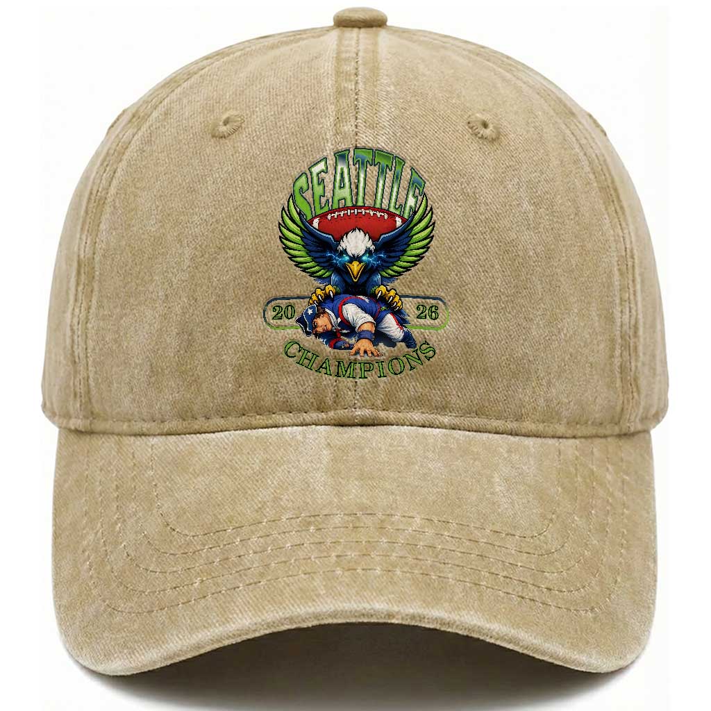 Funny Champion Seattle Dominates New England Washed Cotton Baseball Cap 12s Fan Pride TS12 Print Your Wear