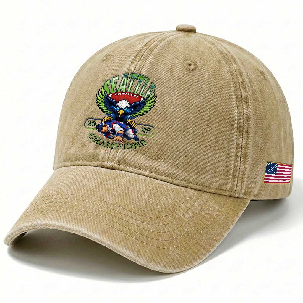 Funny Champion Seattle Dominates New England Washed Cotton Baseball Cap 12s Fan Pride TS12 Print Your Wear