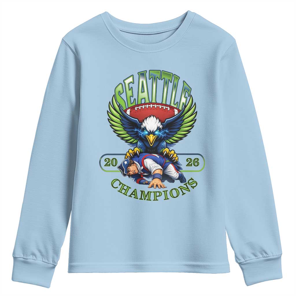 Funny Champion Seattle Dominates New England Youth Sweatshirt 12s Fan Pride TS12 Light Blue Print Your Wear