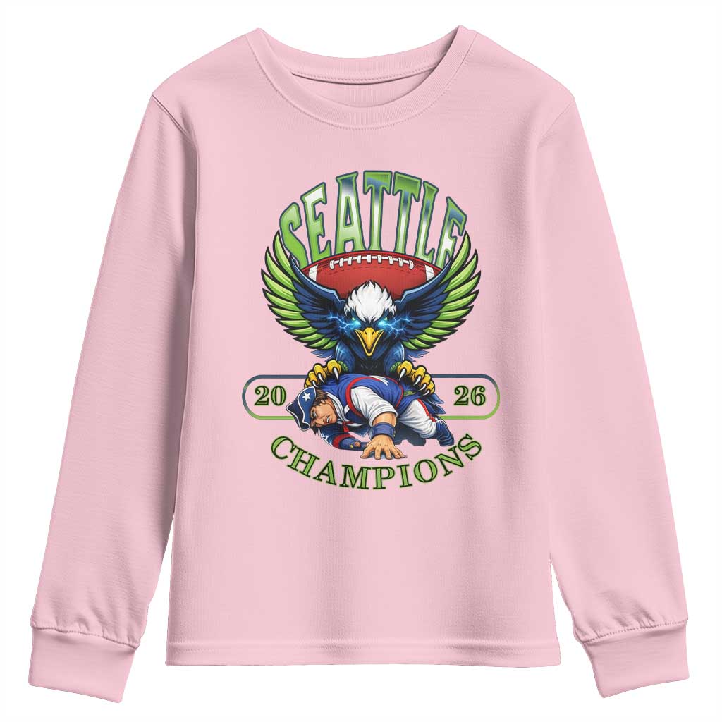 Funny Champion Seattle Dominates New England Youth Sweatshirt 12s Fan Pride TS12 Light Pink Print Your Wear