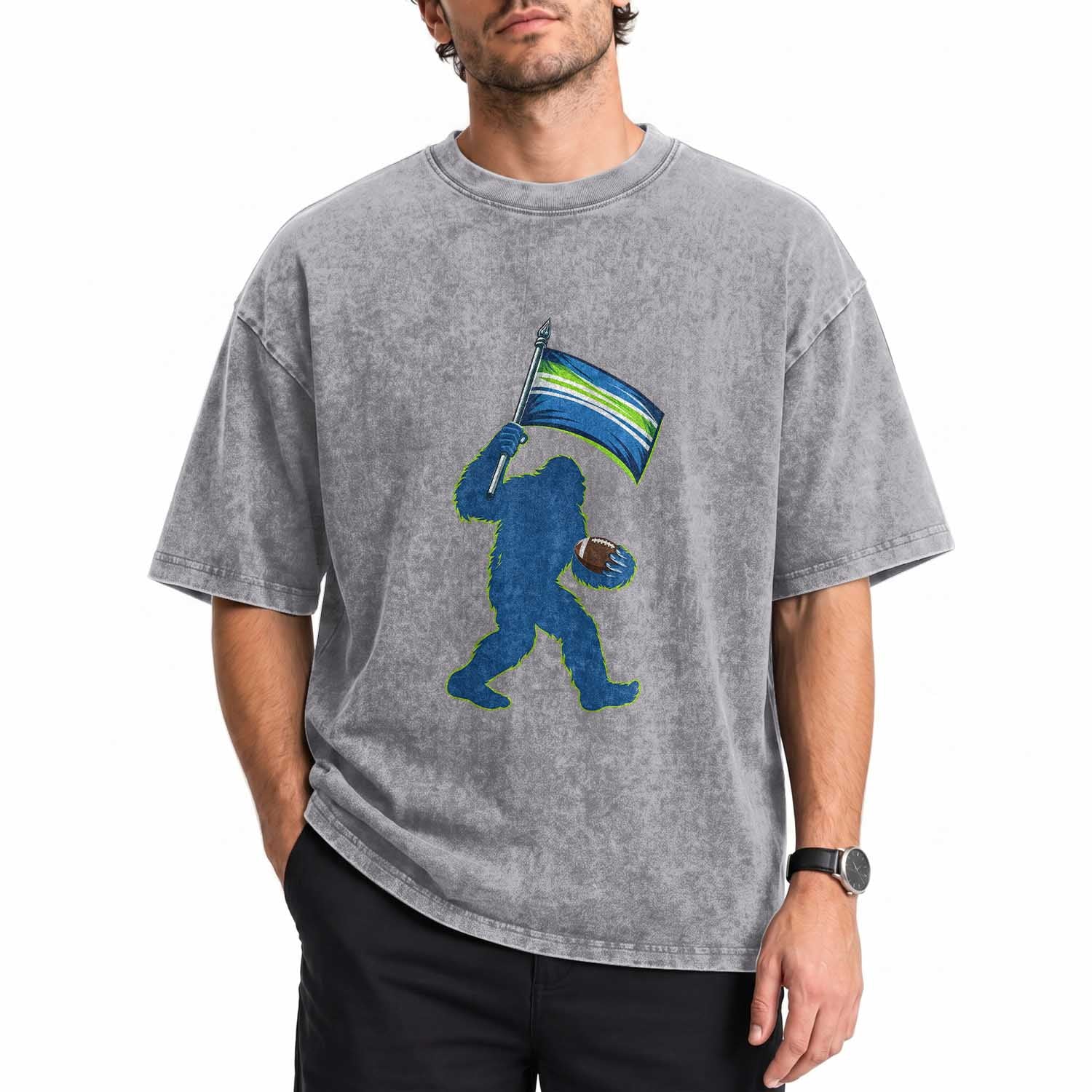 Bigfoot Seattle Sports Fan Washed Cotton T-Shirt Sasquatch 12s Pride Gift