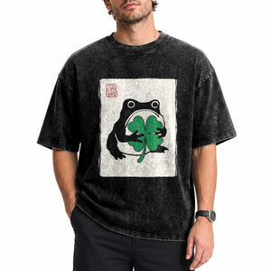 Grumpy Frog Japanese Washed Cotton T-Shirt St Patricks Day Gift