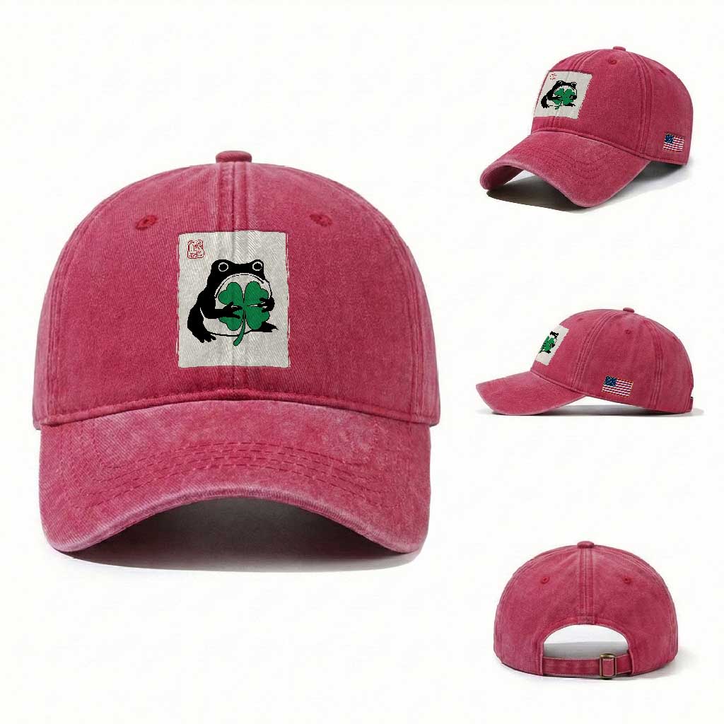 Grumpy Frog Japanese Washed Cotton Baseball Cap St Patricks Day Gift TS12 Washed Cap Universal Fit Red Print Your Wear