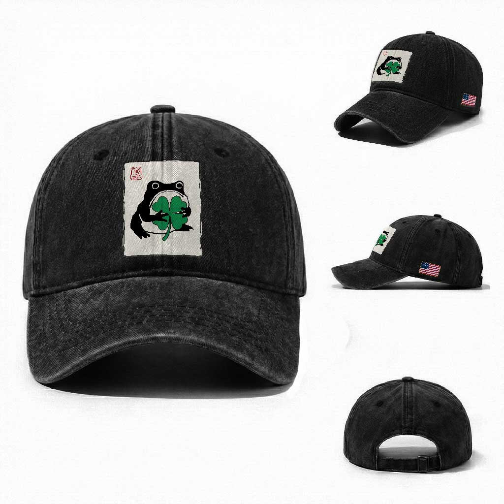 Grumpy Frog Japanese Washed Cotton Baseball Cap St Patricks Day Gift TS12 Washed Cap Universal Fit Black Print Your Wear