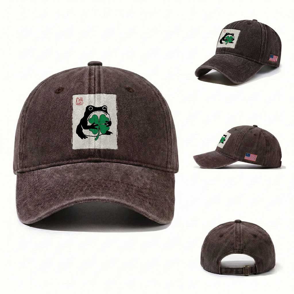 Grumpy Frog Japanese Washed Cotton Baseball Cap St Patricks Day Gift TS12 Washed Cap Universal Fit Dark Brown Print Your Wear