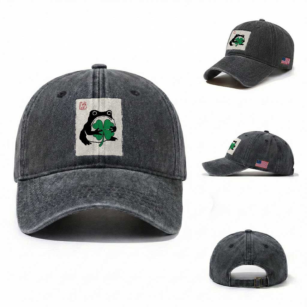 Grumpy Frog Japanese Washed Cotton Baseball Cap St Patricks Day Gift TS12 Washed Cap Universal Fit Dark Gray Print Your Wear