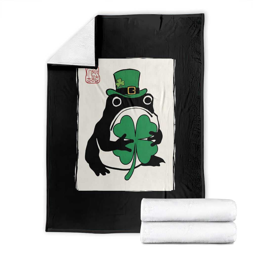 Vintage Japanese Grumpy Frog Throw Blanket Lucky St Paddys Day TS12 Black Print Your Wear