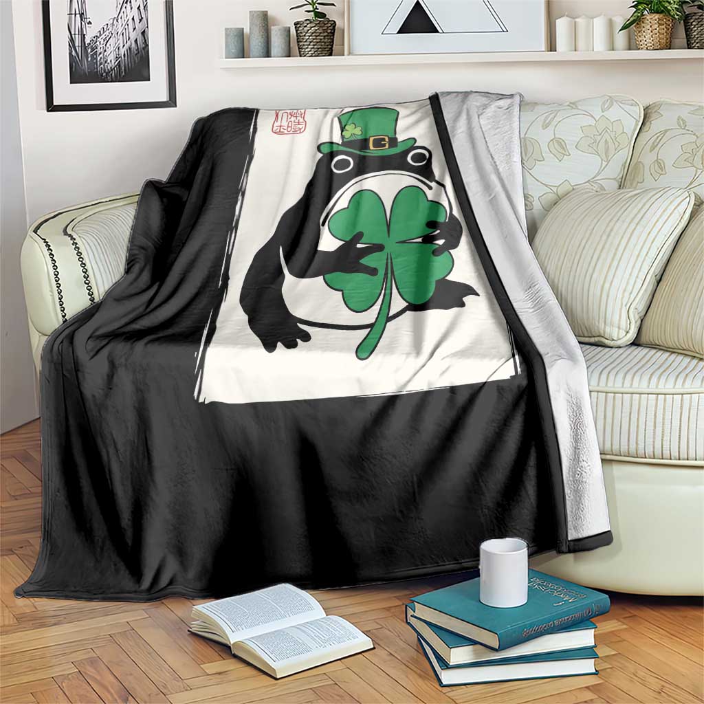 Vintage Japanese Grumpy Frog Throw Blanket Lucky St Paddys Day TS12 Print Your Wear