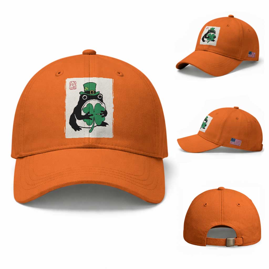 Vintage Japanese Grumpy Frog Baseball Cap Lucky St Paddys Day TS12 Baseball Cap Universal Fit Orange Print Your Wear