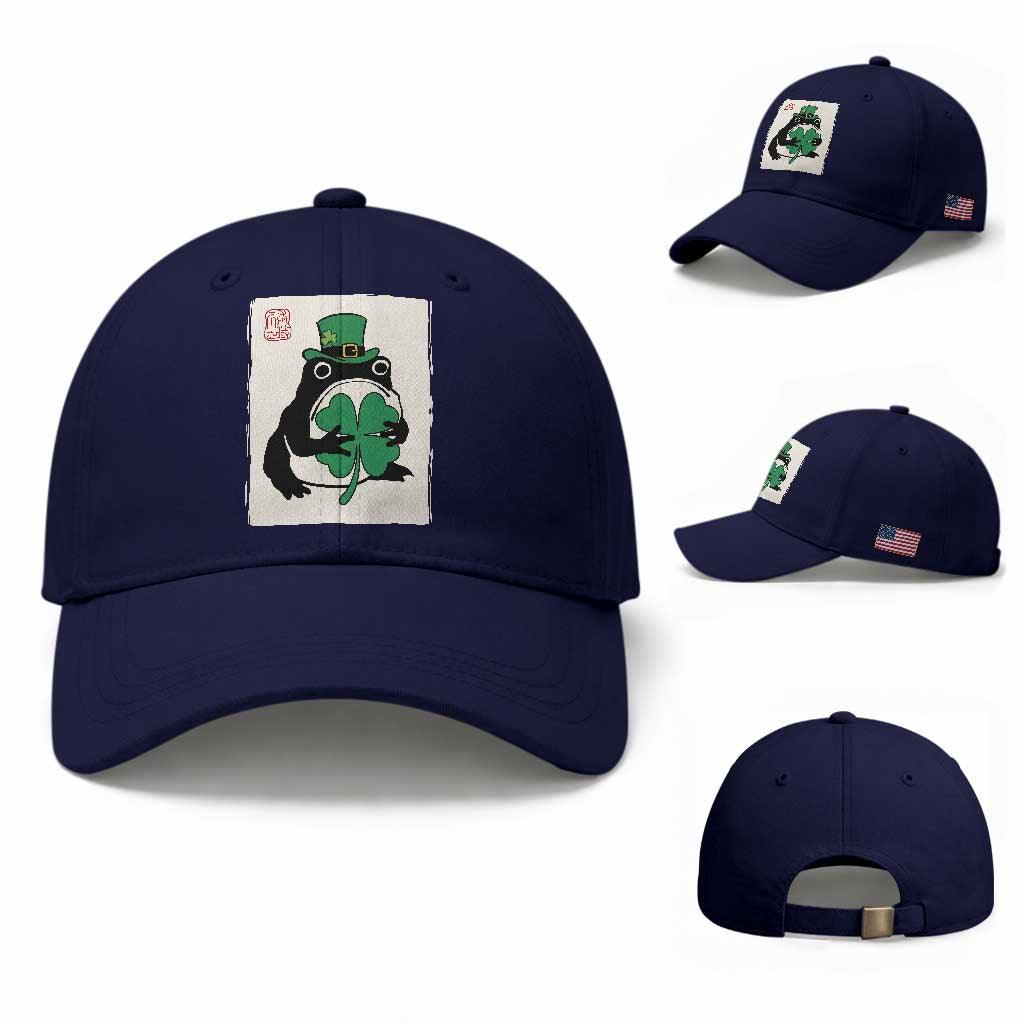 Vintage Japanese Grumpy Frog Baseball Cap Lucky St Paddys Day TS12 Baseball Cap Universal Fit Dark Blue Print Your Wear