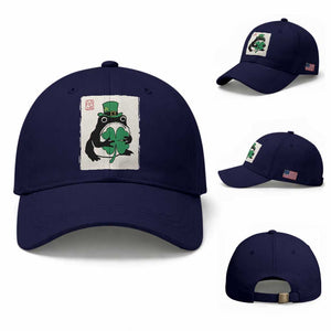 Vintage Japanese Grumpy Frog Baseball Cap Lucky St Paddys Day TS12 Baseball Cap Universal Fit Dark Blue Print Your Wear