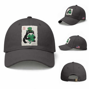 Vintage Japanese Grumpy Frog Baseball Cap Lucky St Paddys Day TS12 Baseball Cap Universal Fit Dark Gray Print Your Wear