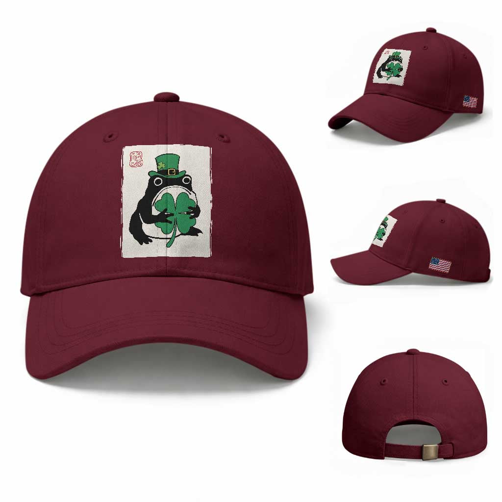 Vintage Japanese Grumpy Frog Baseball Cap Lucky St Paddys Day TS12 Baseball Cap Universal Fit Maroon Print Your Wear
