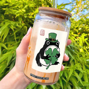 Vintage Japanese Grumpy Frog Glass Can Lucky St Paddys Day TS12 Black Print Your Wear