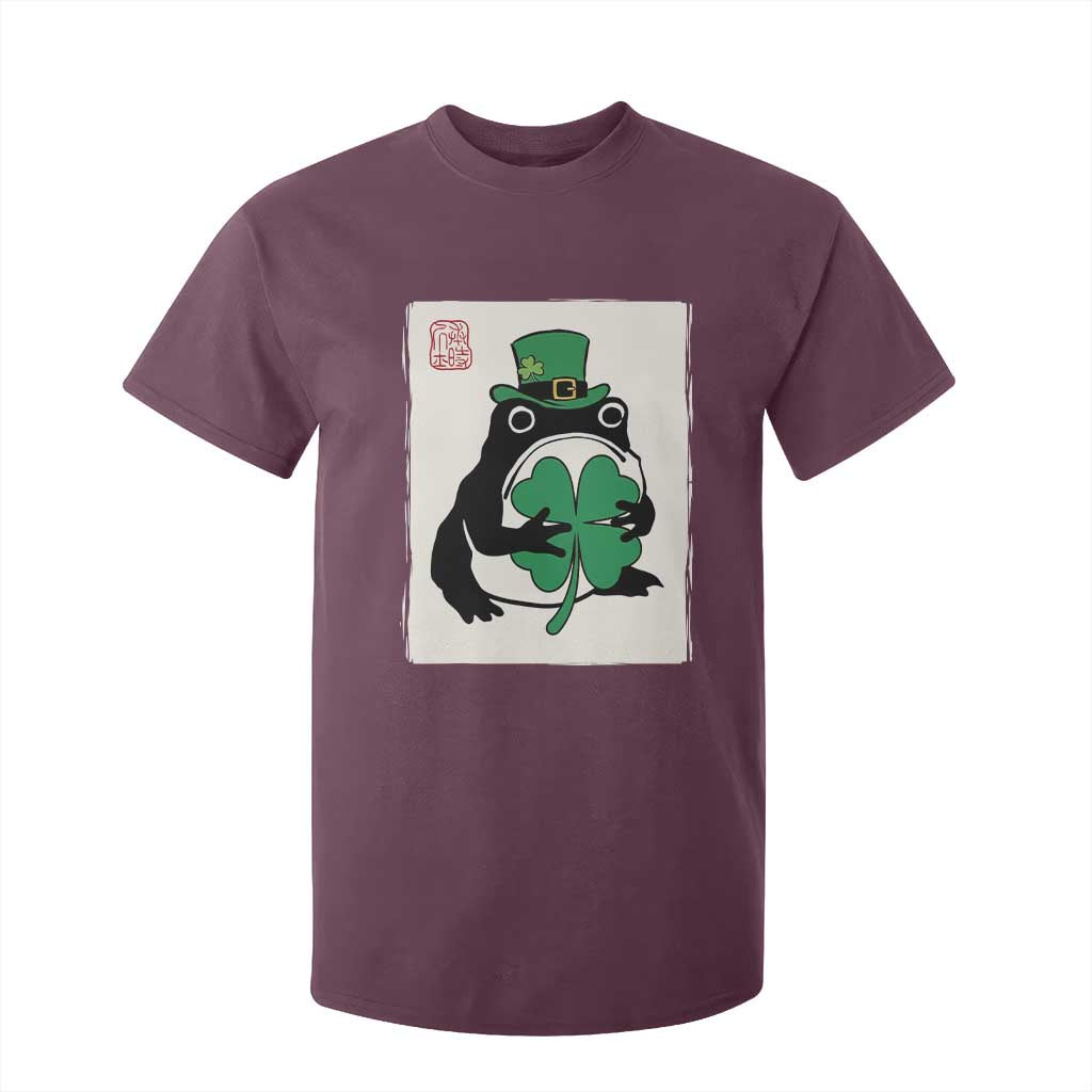 Vintage Japanese Grumpy Frog T Shirt For Kid Lucky St Paddys Day TS12 Maroon Print Your Wear