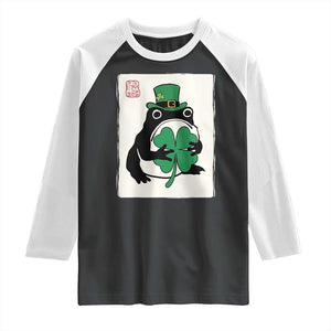 Vintage Japanese Grumpy Frog Raglan Shirt Lucky St Paddys Day TS12 Black White Print Your Wear