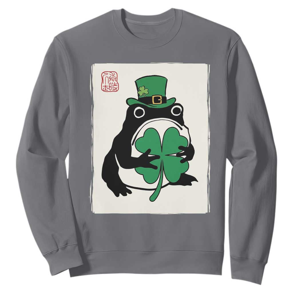 Vintage Japanese Grumpy Frog Sweatshirt Lucky St Paddys Day TS12 Charcoal Print Your Wear