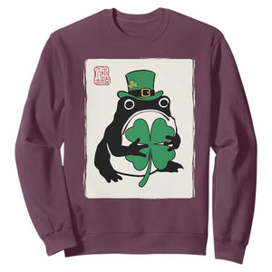 Vintage Japanese Grumpy Frog Sweatshirt Lucky St Paddys Day TS12 Maroon Print Your Wear