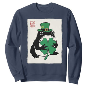 Vintage Japanese Grumpy Frog Sweatshirt Lucky St Paddys Day TS12 Navy Print Your Wear