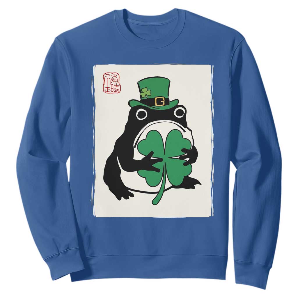 Vintage Japanese Grumpy Frog Sweatshirt Lucky St Paddys Day TS12 Royal Blue Print Your Wear