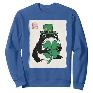Vintage Japanese Grumpy Frog Sweatshirt Lucky St Paddys Day TS12 Royal Blue Print Your Wear