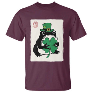 Vintage Japanese Grumpy Frog T Shirt Lucky St Paddys Day TS12 Maroon Print Your Wear