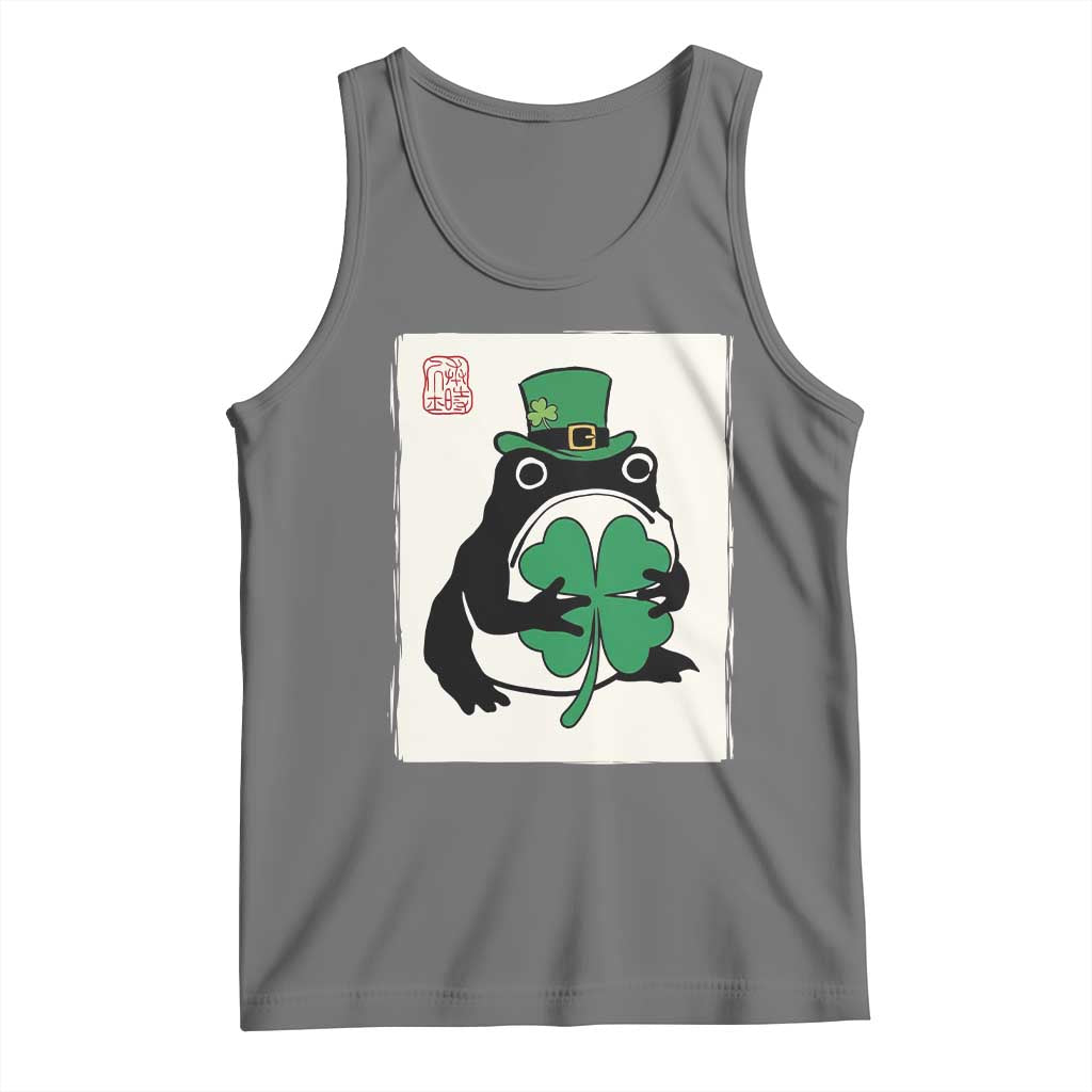 Vintage Japanese Grumpy Frog Tank Top Lucky St Paddys Day TS12 Black Heather Print Your Wear