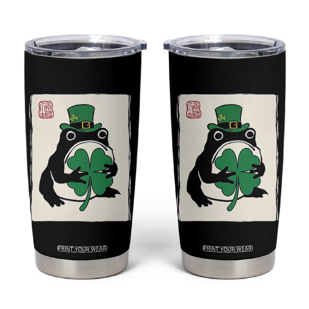 Vintage Japanese Grumpy Frog Tumbler Cup Lucky St Paddys Day TS12 Black Print Your Wear