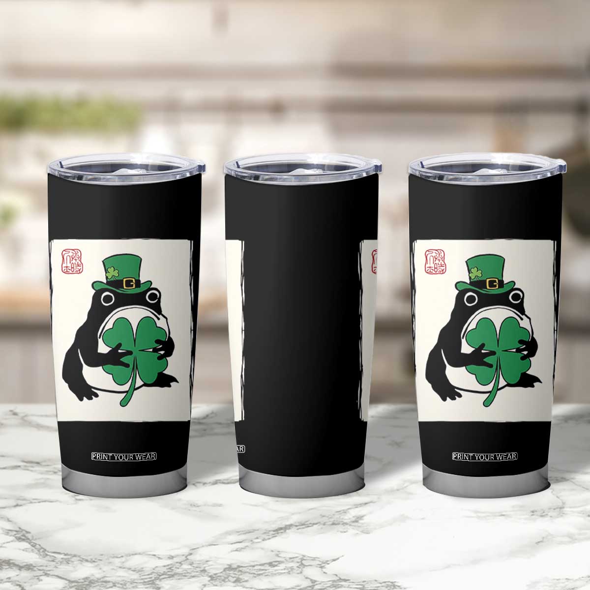 Vintage Japanese Grumpy Frog Tumbler Cup Lucky St Paddys Day TS12 Print Your Wear