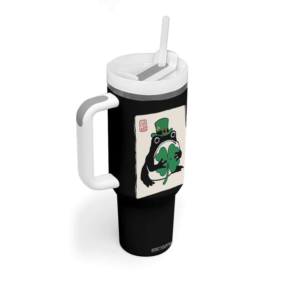 Vintage Japanese Grumpy Frog Tumbler With Handle Lucky St Paddys Day TS12 Print Your Wear