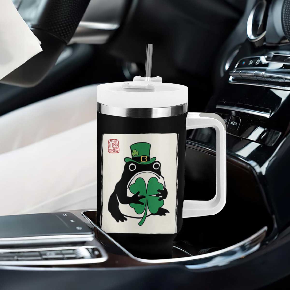 Vintage Japanese Grumpy Frog Tumbler With Handle Lucky St Paddys Day TS12 Print Your Wear
