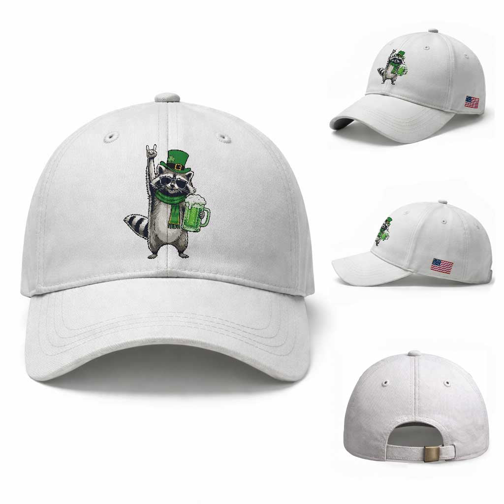 Funny Raccoon Rock On Baseball Cap St Patricks Day Gift TS12 Baseball Cap Universal Fit White Print Your Wear