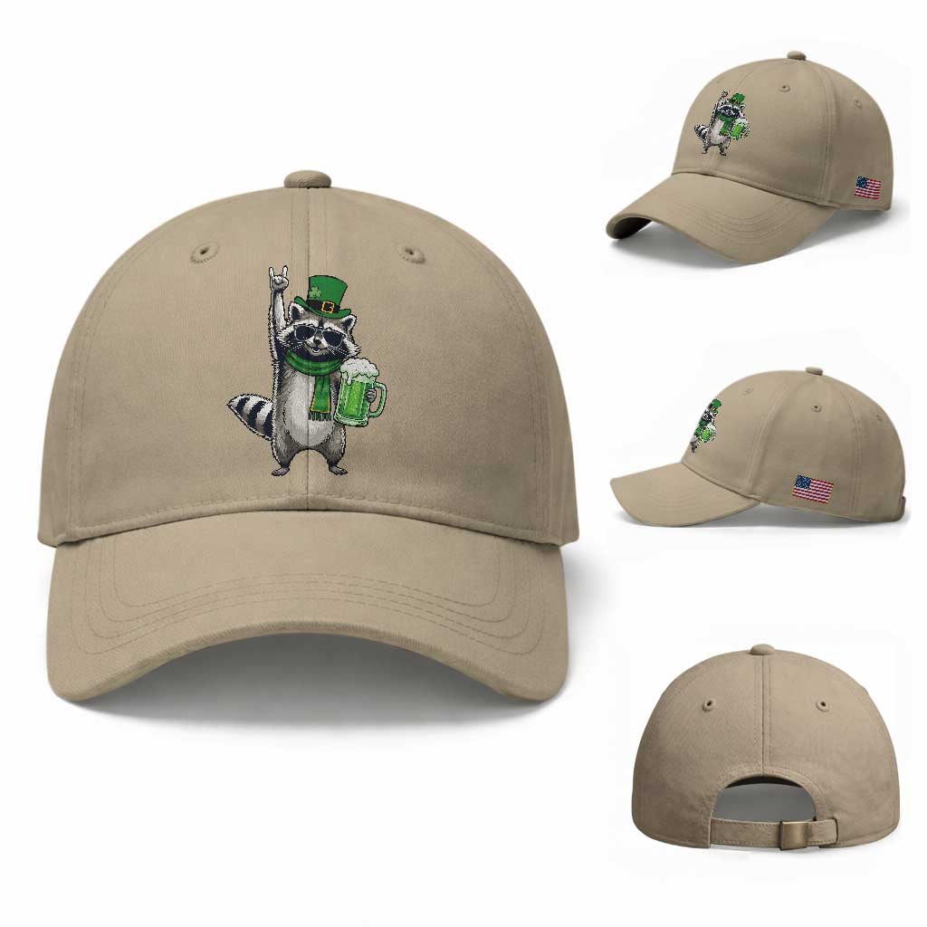 Funny Raccoon Rock On Baseball Cap St Patricks Day Gift TS12 Baseball Cap Universal Fit Khaki Print Your Wear