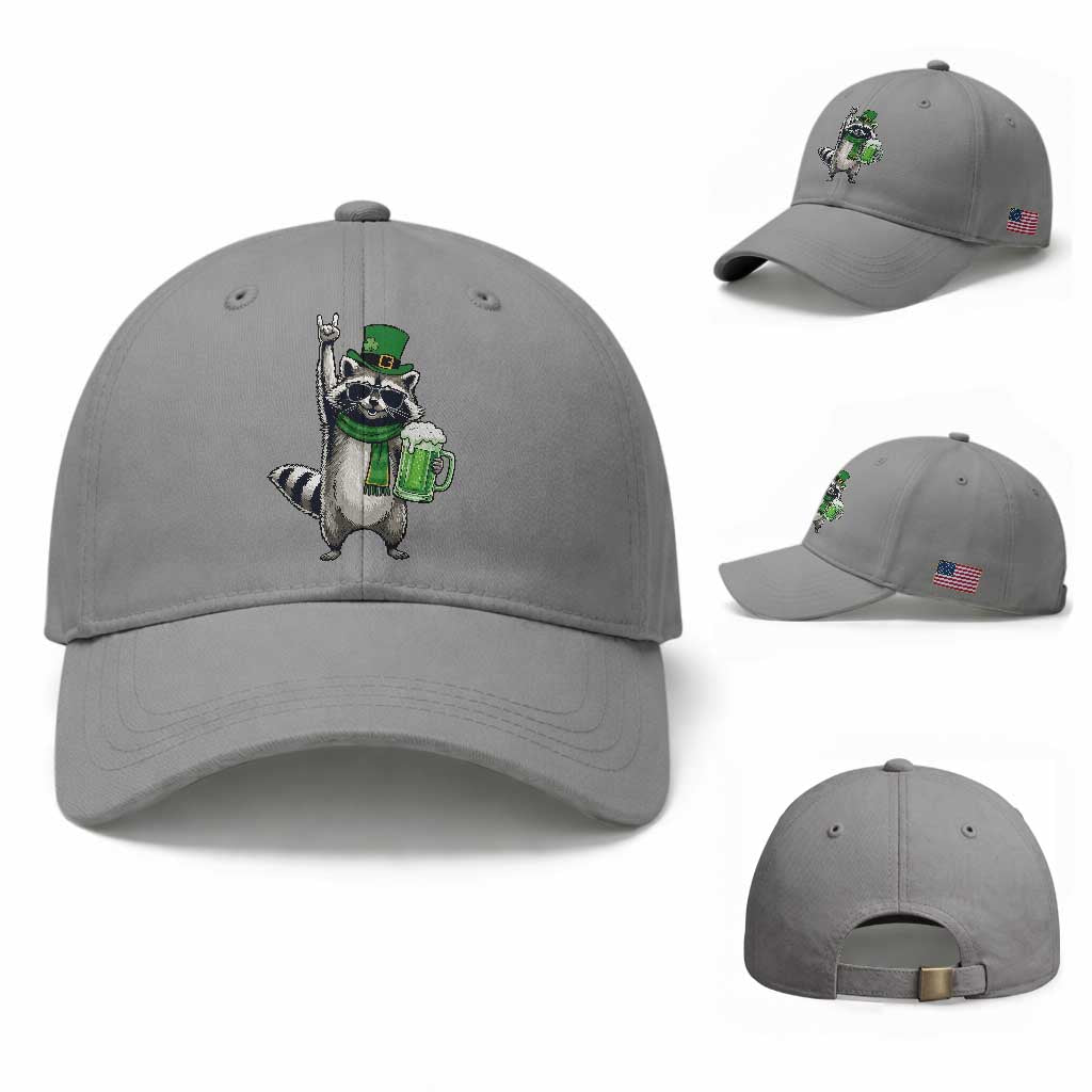 Funny Raccoon Rock On Baseball Cap St Patricks Day Gift TS12 Baseball Cap Universal Fit Sport Gray Print Your Wear