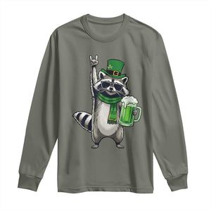 Funny Raccoon Rock On Long Sleeve Shirt St Patricks Day Gift TS12 Military Green Print Your Wear
