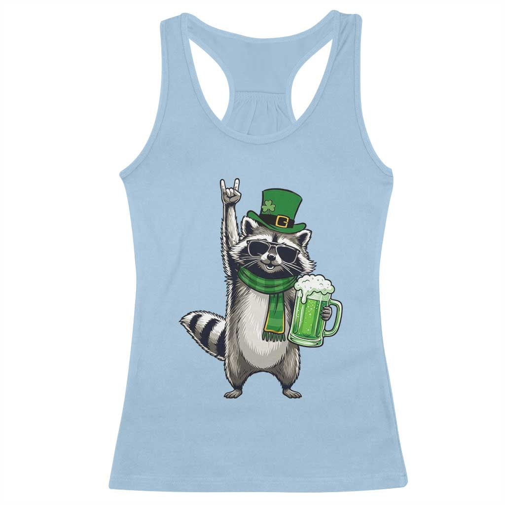 Funny Raccoon Rock On Racerback Tank Top St Patricks Day Gift TS12 Light Blue Print Your Wear