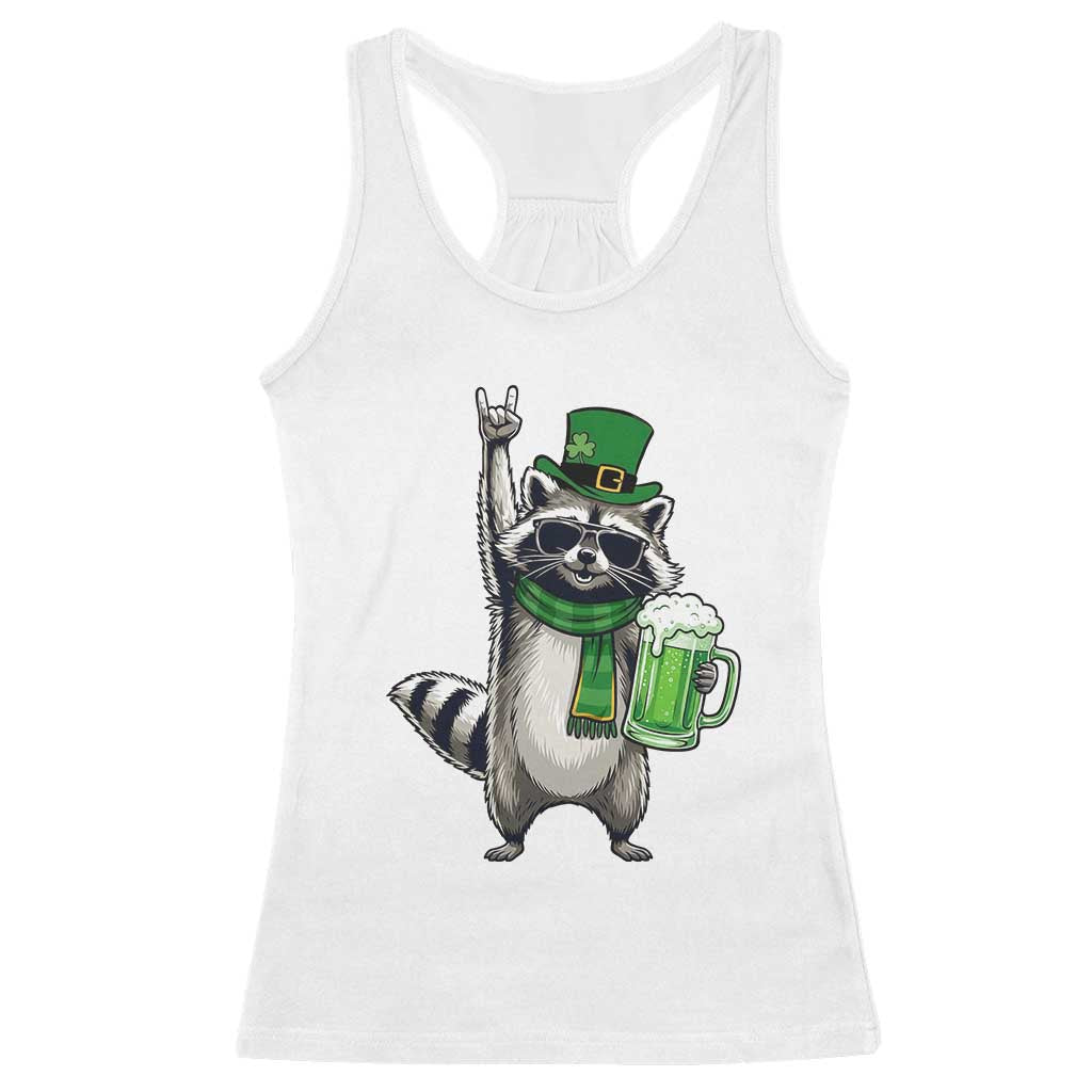Funny Raccoon Rock On Racerback Tank Top St Patricks Day Gift TS12 White Print Your Wear