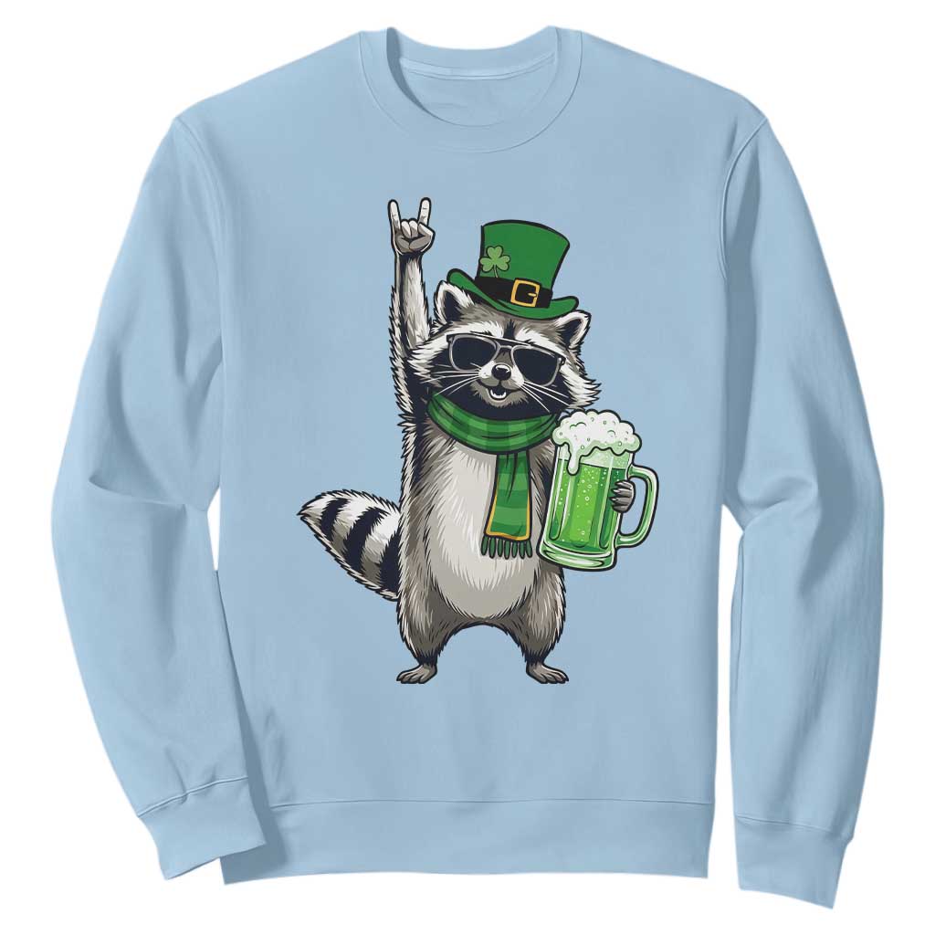 Funny Raccoon Rock On Sweatshirt St Patricks Day Gift TS12 Light Blue Print Your Wear