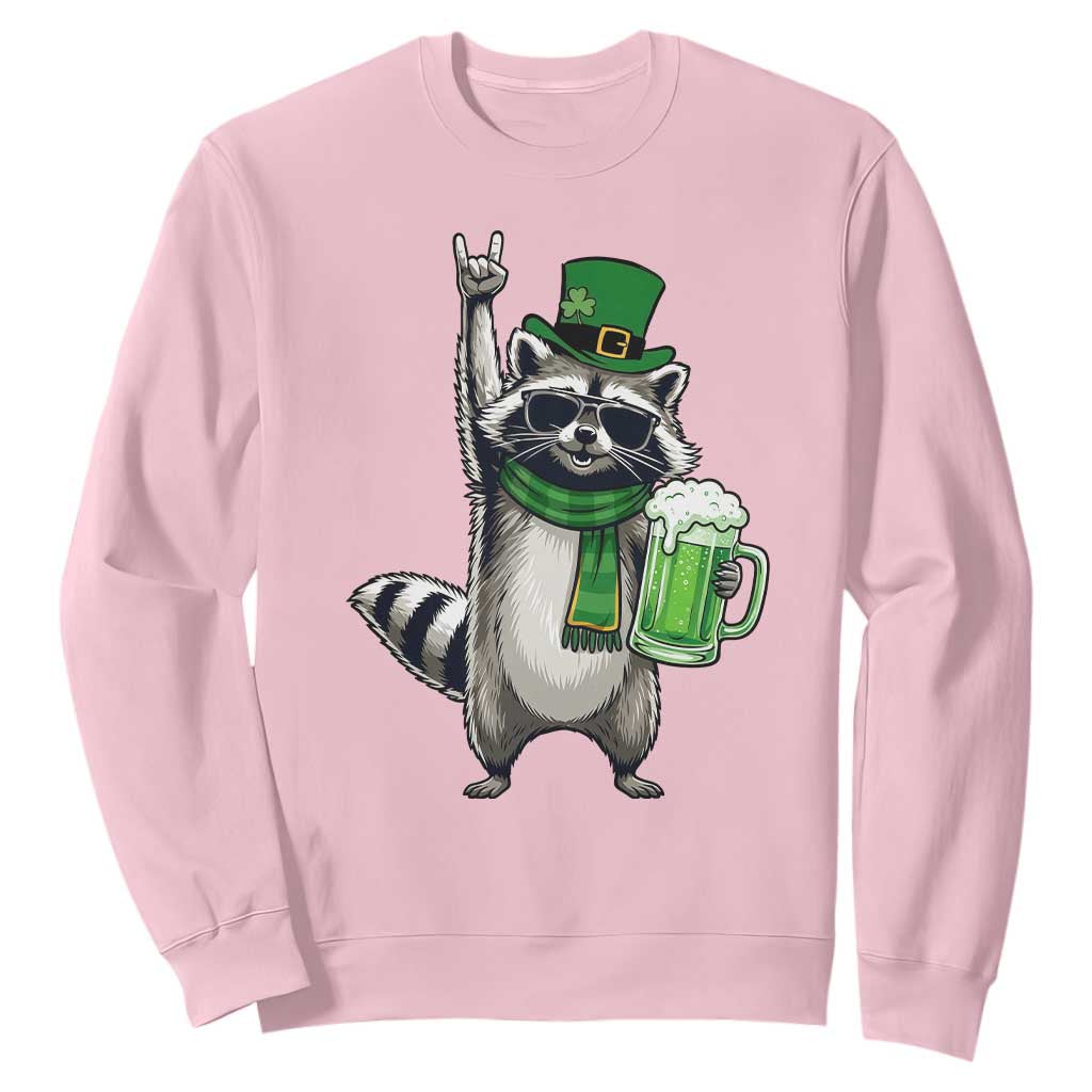 Funny Raccoon Rock On Sweatshirt St Patricks Day Gift TS12 Light Pink Print Your Wear