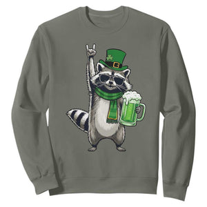 Funny Raccoon Rock On Sweatshirt St Patricks Day Gift TS12 Military Green Print Your Wear