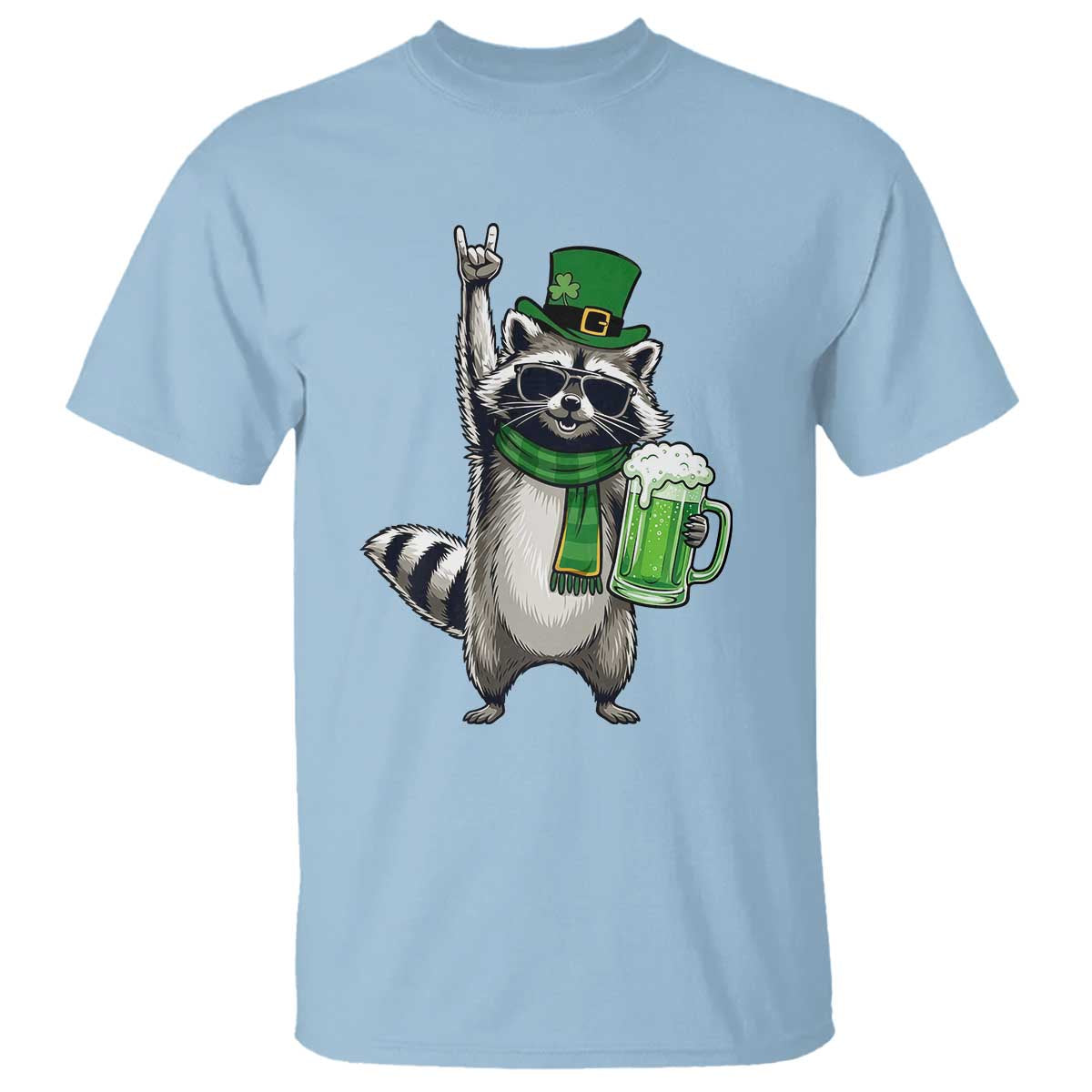 Funny Raccoon Rock On T Shirt St Patricks Day Gift TS12 Light Blue Print Your Wear