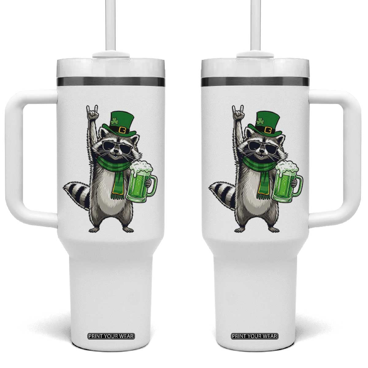 Funny Raccoon Rock On Tumbler With Handle St Patricks Day Gift TS12 One Size: 40 oz White Print Your Wear
