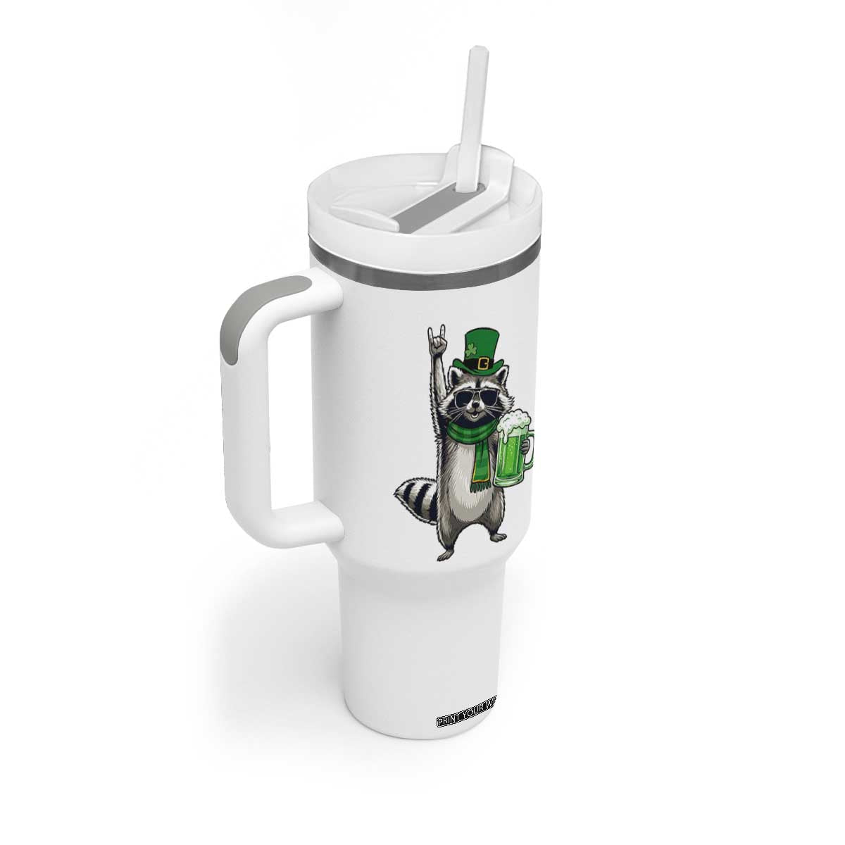 Funny Raccoon Rock On Tumbler With Handle St Patricks Day Gift TS12 Print Your Wear
