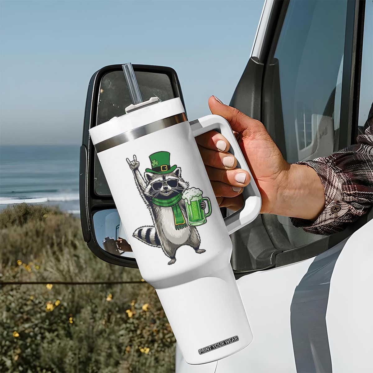 Funny Raccoon Rock On Tumbler With Handle St Patricks Day Gift TS12 Print Your Wear