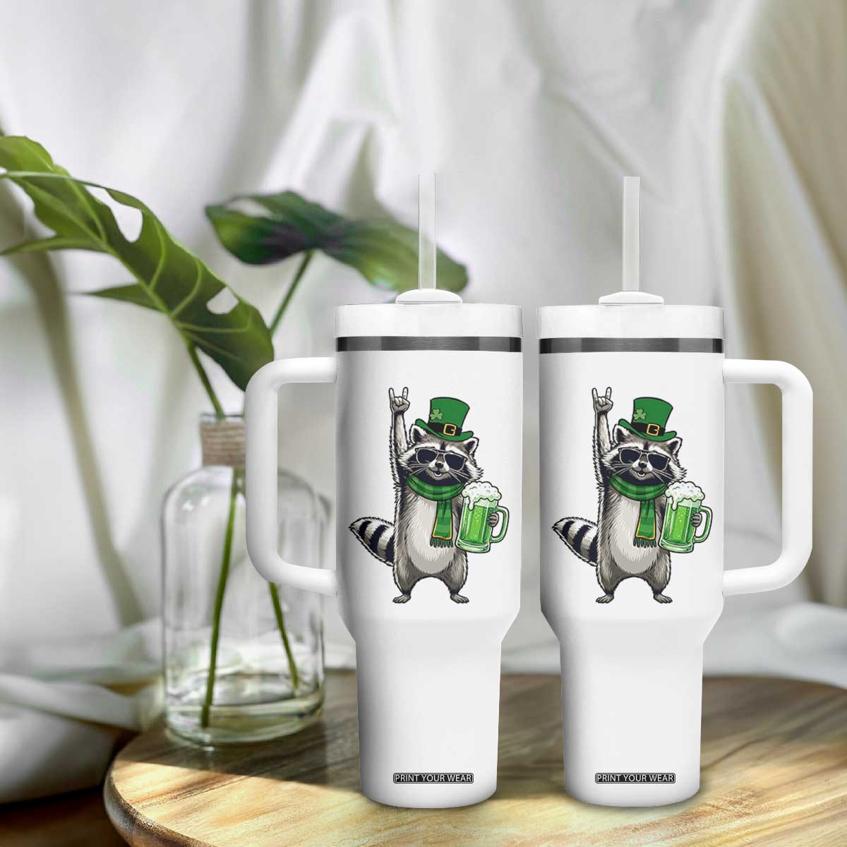 Funny Raccoon Rock On Tumbler With Handle St Patricks Day Gift TS12 Print Your Wear