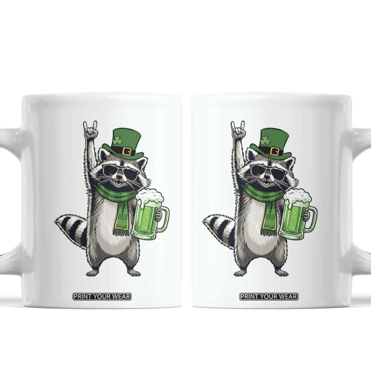 Funny Raccoon Rock On Coffee Mug St Patricks Day Gift TS12 White Print Your Wear