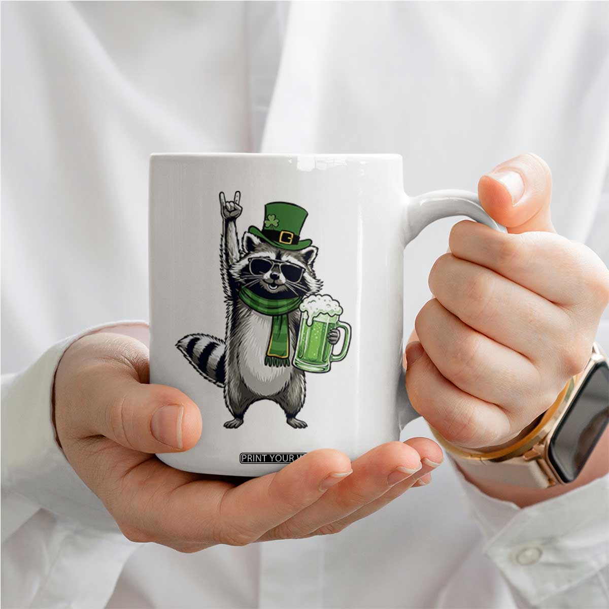 Funny Raccoon Rock On Coffee Mug St Patricks Day Gift TS12 Print Your Wear