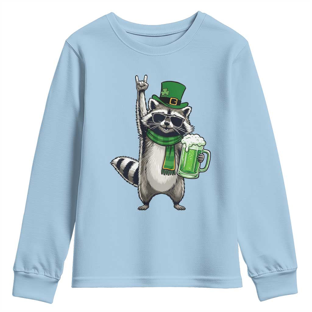 Funny Raccoon Rock On Youth Sweatshirt St Patricks Day Gift TS12 Light Blue Print Your Wear