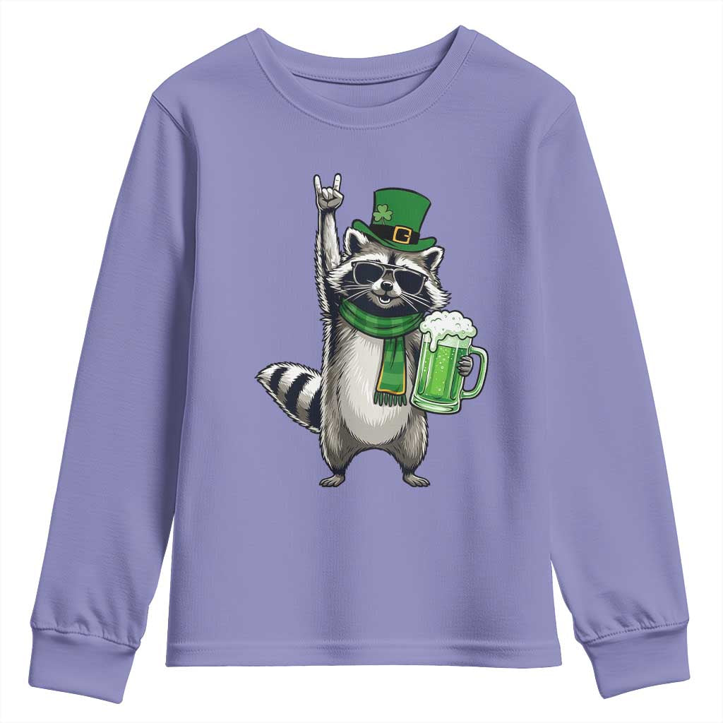 Funny Raccoon Rock On Youth Sweatshirt St Patricks Day Gift TS12 Violet Print Your Wear